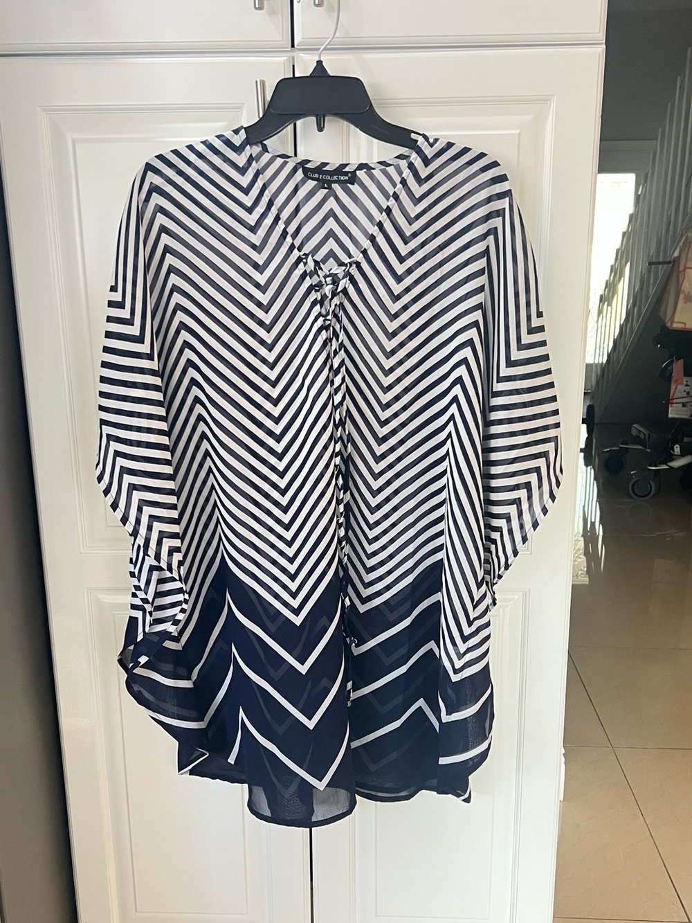 Club Z Collection Navy & White Chevron Print Swim Cover-Up size L